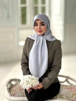 روسری ابریشم نخ ژاکارد مجلسی قواره 110 آبی یاسی