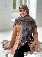روسری نخی مدل حسناترکیب رنگ نوک مدادی کرم - Image 3