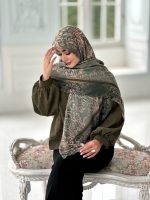 روسری نخی مدل حسنا رنگ سبز کرم - Image 4