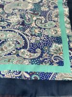 روسری نخی مدل ترمه سار ترکیب رنگ سرمه ای فیروزه ای - Image 3