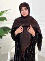 روسری ابریشم نخ ژاکارد مجلسی مدل  سلین قهوه ای تیره - Image 2