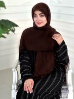 روسری ابریشم نخ ژاکارد مجلسی مدل سلین قهوه ای