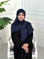 روسری ابریشم نخ ژاکارد مجلسی مدل سلین سورمه ای - Image 2