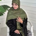 روسری ابریشم نخ ژاکارد مجلسی مدل  سلین سبز