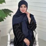 روسری ابریشم نخ ژاکارد مجلسی مدل سلین سورمه ای