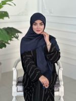 روسری ابریشم نخ ژاکارد مجلسی مدل سلین سورمه ای