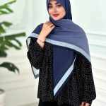 روسری نخی مدل طیفی آبی نفتی