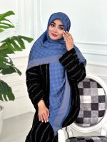 روسری ابریشم نخ ژاکارد مجلسی مدل پاپیونک آبی نفتی - Image 3