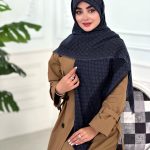 روسری نخ ژاکارد مدل پاییز آبی جین