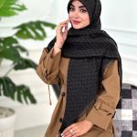 روسری نخ ژاکارد مدل پاییز ذغالی