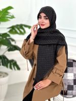 روسری نخ ژاکارد مدل پاییز ذغالی