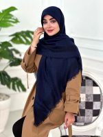 روسری نخ ژکارد مدل پاییز سرمه ای - Image 2