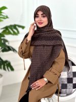 روسری نخ ژاکارد مدل پاییز کرم شکلاتی - Image 2