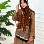 شال موهر طرح دار تناژ نارنجی نسکافه ای