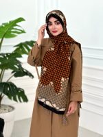 شال موهر طرح دار تناژ نارنجی نسکافه ای