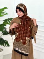 شال موهر طرح دار تناژ نارنجی نسکافه ای - Image 2