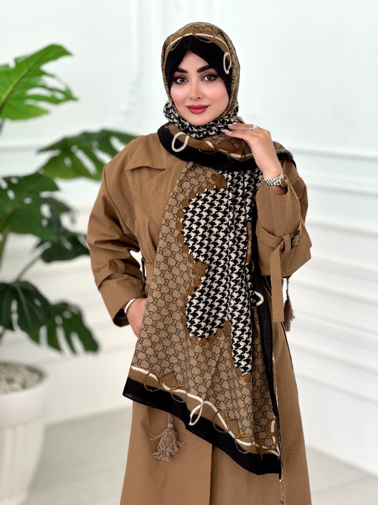 IMG0332_edited_1766772396688 شال موهر طرح دار تناژ نسکافه ای مشکی - Image 1