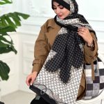شال موهر طرح دار تناژ طوسی مشکی