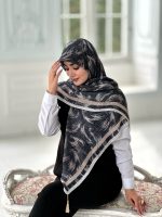 روسری پلیسه مجلسی مدل برگ تناژ کله غازی تیره