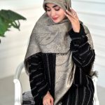 روسری ابریشم نخ ژاکارد مجلسی مدل گوچی شکوفه گردویی