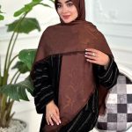 روسری ابریشم نخ ژاکارد مجلسی مدل گوچی شکوفه قهوه ای