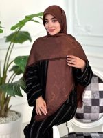 روسری ابریشم نخ ژاکارد مجلسی مدل گوچی شکوفه قهوه ای