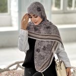 روسری پلیسه مجلسی مدل جنگل دودی طوسی