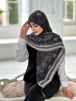 روسری پلیسه مجلسی مدل جنگل تناژ سرمه ای تیره