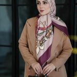 روسری ابریشم مجلسی توییل مدل کمربند زرشکی (جامانده)