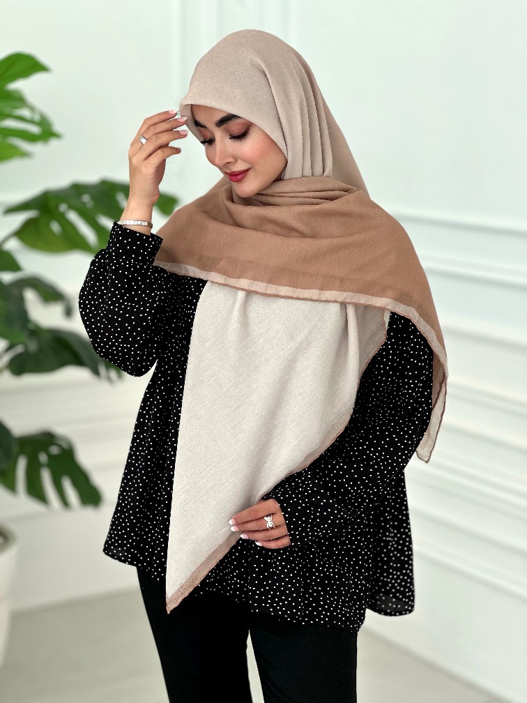 img0271 روسری نخی مدل کرم نسکافه ای - Image 1