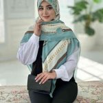 روسری نخی مدل همتا تناژ سبز کرم