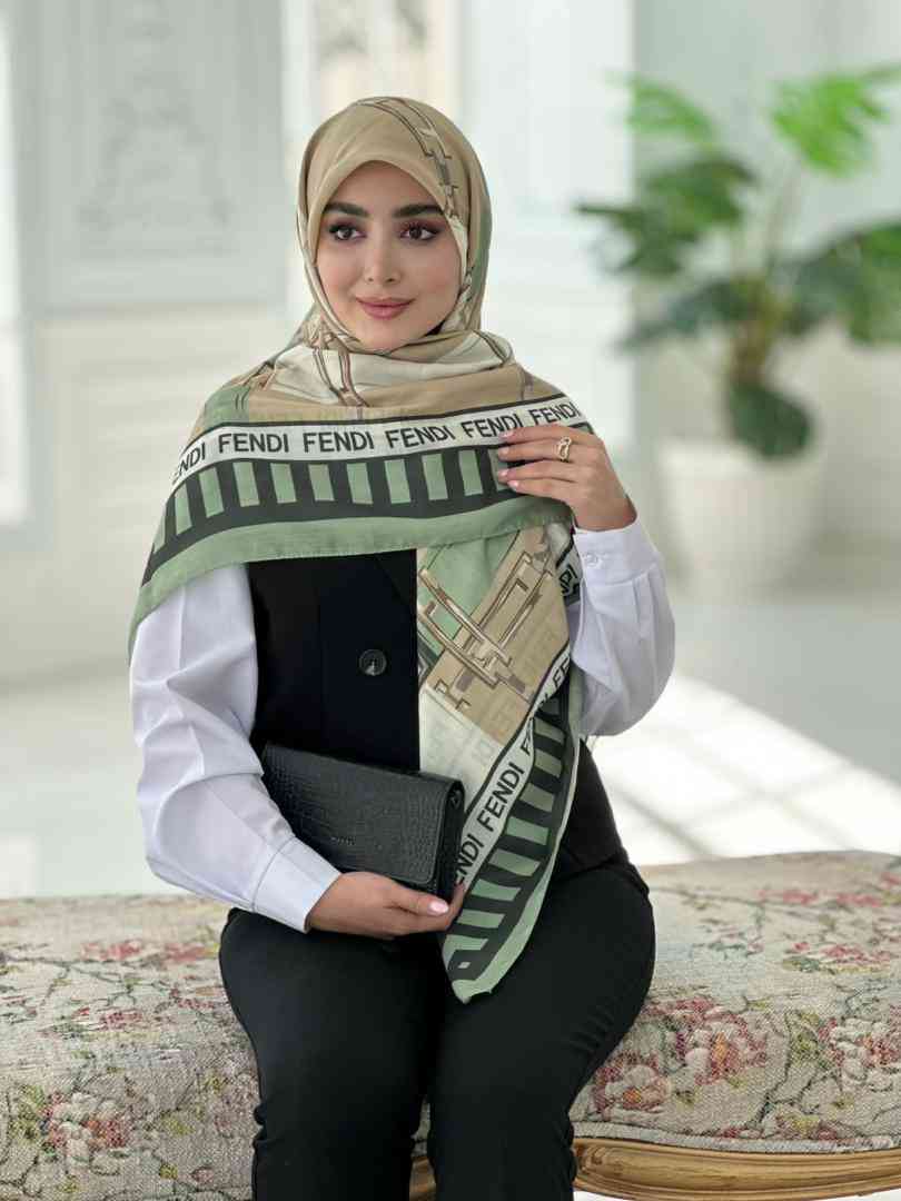 IMG20260225WA0020_edited_1772048905940 روسری نخی مدل فندی نسکافه ای سبز - Image 1