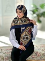 روسری نخی مدل رویا زمینه سرمه ای