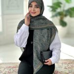 روسری نخی مدل ترمه سبز
