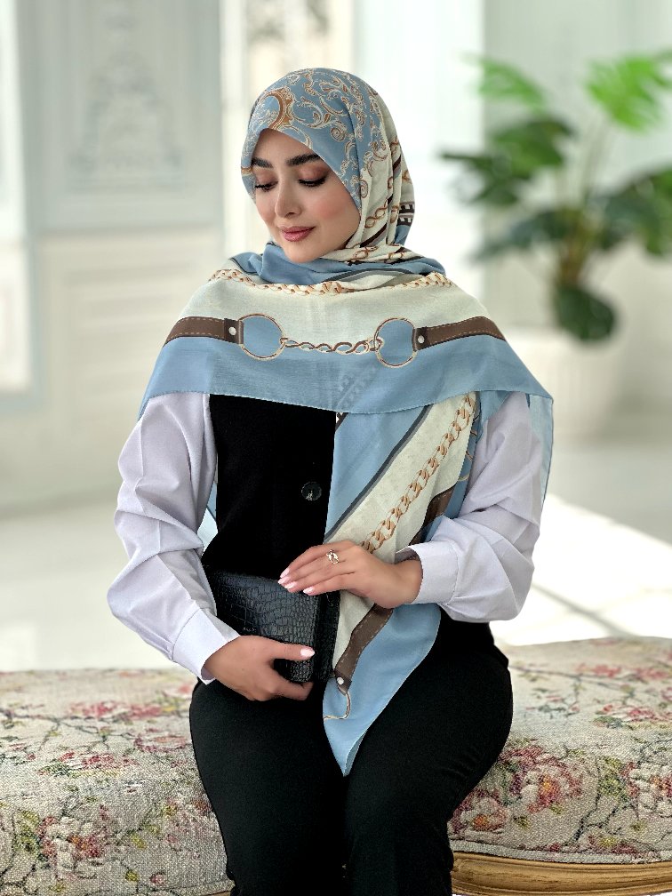 IMG2508_edited_1772048332978 روسری نخی مدل همتا تناژ آبی کرم - Image 1