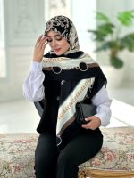 روسری نخی مدل همتا تناژ مشکی کرم