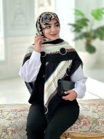 روسری نخی مدل همتا تناژ مشکی کرم - Image 2
