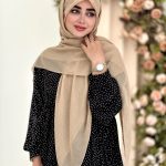 روسری سوپر نخ  تک رنگ کرم