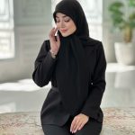 روسری مشکی نخ ژاکارد راه راه نگین دار