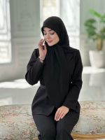 روسری مشکی نخ ژاکارد راه راه نگین دار