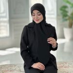روسری مشکی مدل نخ ژاکارد راه راه