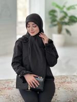 روسری نخ ابریشم ژاکارد مشکی مدل پوست ماری