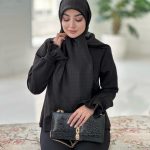 روسری نخ ابریشم ژاکارد مشکی مدل گوچی