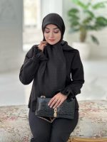 روسری نخ ابریشم ژاکارد مشکی مدل گوچی