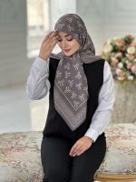 روسری نخی مدل نازنین نوک مدادی پاپیون  کرم قواره 110 - Image 2