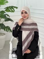روسری نخی مدل شکیبا رنگ کرم قهوه ای