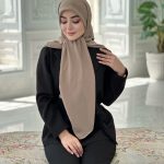 روسری نخ ژاکارد راه راه رنگ نسکافه ای