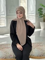 روسری نخ ژاکارد راه راه رنگ نسکافه ای