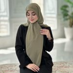 روسری نخ ژاکارد راه راه رنگ ماچا