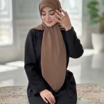 روسری نخ ژاکارد راه راه رنگ قهوه ای